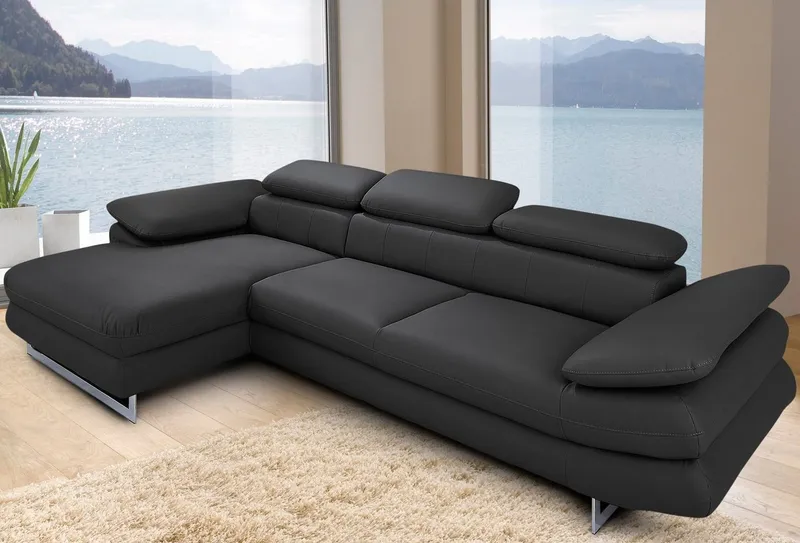 COTTA Ecksofa Solution L-Form, B:286cm,modern mit Relaxarmlehne, Wellenunterfederung, mit Arm- & Kopfteilverstellung, wahlweise mit Schlaffunktion, Schwarz, – Produktbild 1 von 6