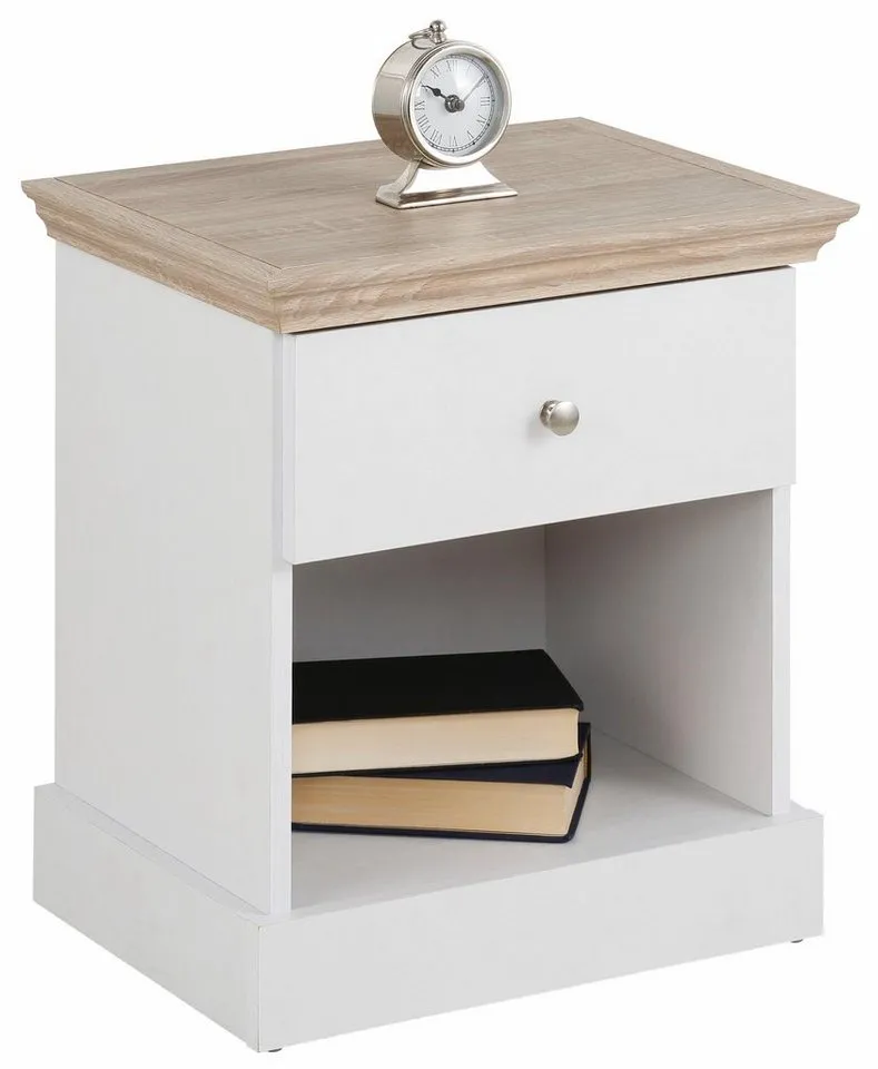 OTTO home Nachtkonsole Binz, mit einem schönen Metall Knopfgriff, Breite 45 cm, Weiß, – Produktbild 3 von 5