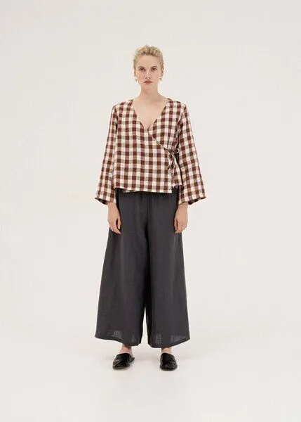 AmourLinen AmourLinen Weite Leinenhose ISABELLA, Charcoal (schwarz), – Produktbild 1 von 4