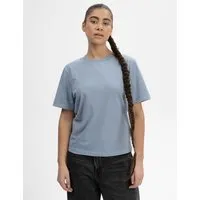 MELA MELA Bio-Damen-T-Shirt 'TANIKA' mit geripptem Rundhalsausschnitt, dusk blue, Gr. S – Produktbild 1 von 1
