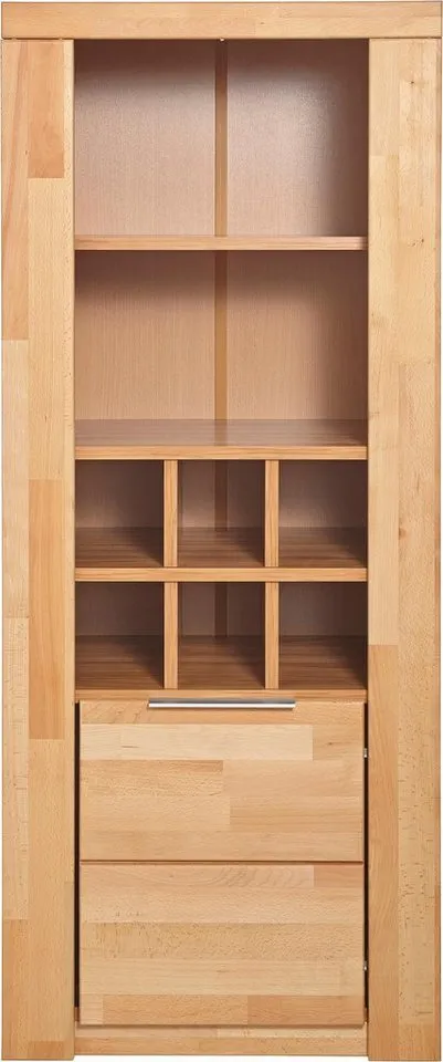 OTTO home Vitrine ZARA81, 2 Fächer geschlossen, geölt, Wohnzimmer, teilmassiv Kernbuche B/T/H:60/40/145cm, Front massivholz, Tür L/R, wein Regal, Griffleiste, Braun, – Produktbild 3 von 5