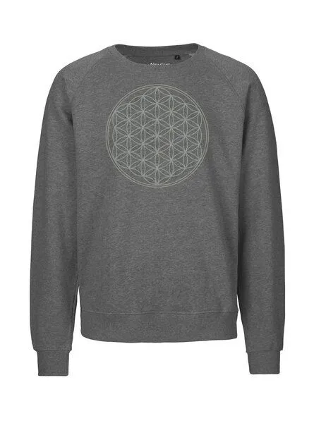 Peaces.bio - handbedruckte Biomode Peaces.bio - handbedruckte Biomode Bio Damen Sweatshirt Loose Fit Die Blume des Lebens, Grau, – Produktbild 1 von 2