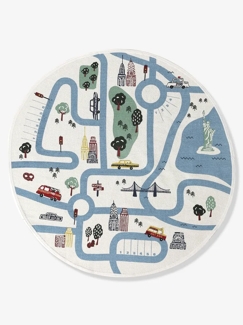 Vertbaudet Runder Spielteppich mit Straßenmotiv CITY LIFE, Wollweiß, – Produktbild 2 von 3