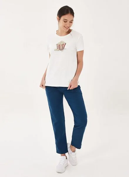ORGANICATION ORGANICATION T-Shirt aus Bio-Baumwolle mit Popcorn-Print, Off white, – Produktbild 2 von 4