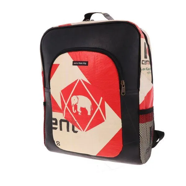 MoreThanHip MoreThanHip Laptop-Rucksack 15,6 Zoll aus recycelten Zementsäcken (Elefant oder Kamel) und Autoschläuchen – Rokha, Rot, – Produktbild 3 von 4