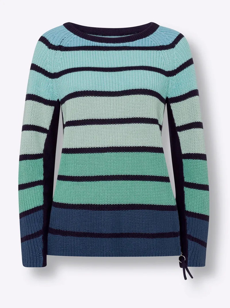 heine Streifenpullover salbei-marine-geringelt, Salbei-marine-geringelt, – Produktbild 2 von 2