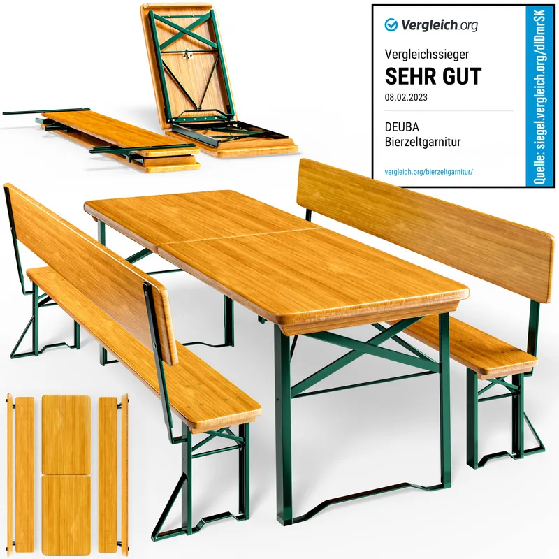 Casaria® Bierzeltgarnitur für 8 Personen 170x70x75cm klappbar mit Rückenlehne, Braun, – Produktbild 2 von 2