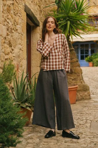 AmourLinen AmourLinen Weite Leinenhose ISABELLA, Charcoal (schwarz), – Produktbild 3 von 4