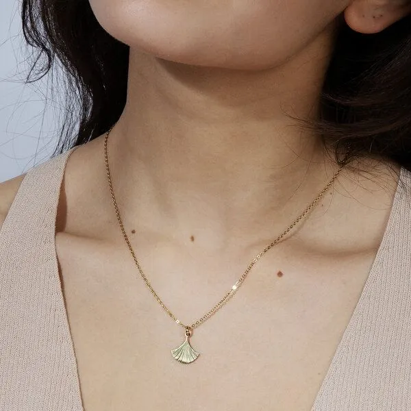 ELEKTROPULLI ELEKTROPULLI Feine Glieder Kette in 3 Längen mit Ginkgo Blatt Anhänger, Gold, – Produktbild 2 von 4