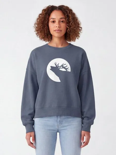 watapparel watapparel Sweatshirt Frauen Röhrender Hirsch, Blue grey, – Produktbild 2 von 2