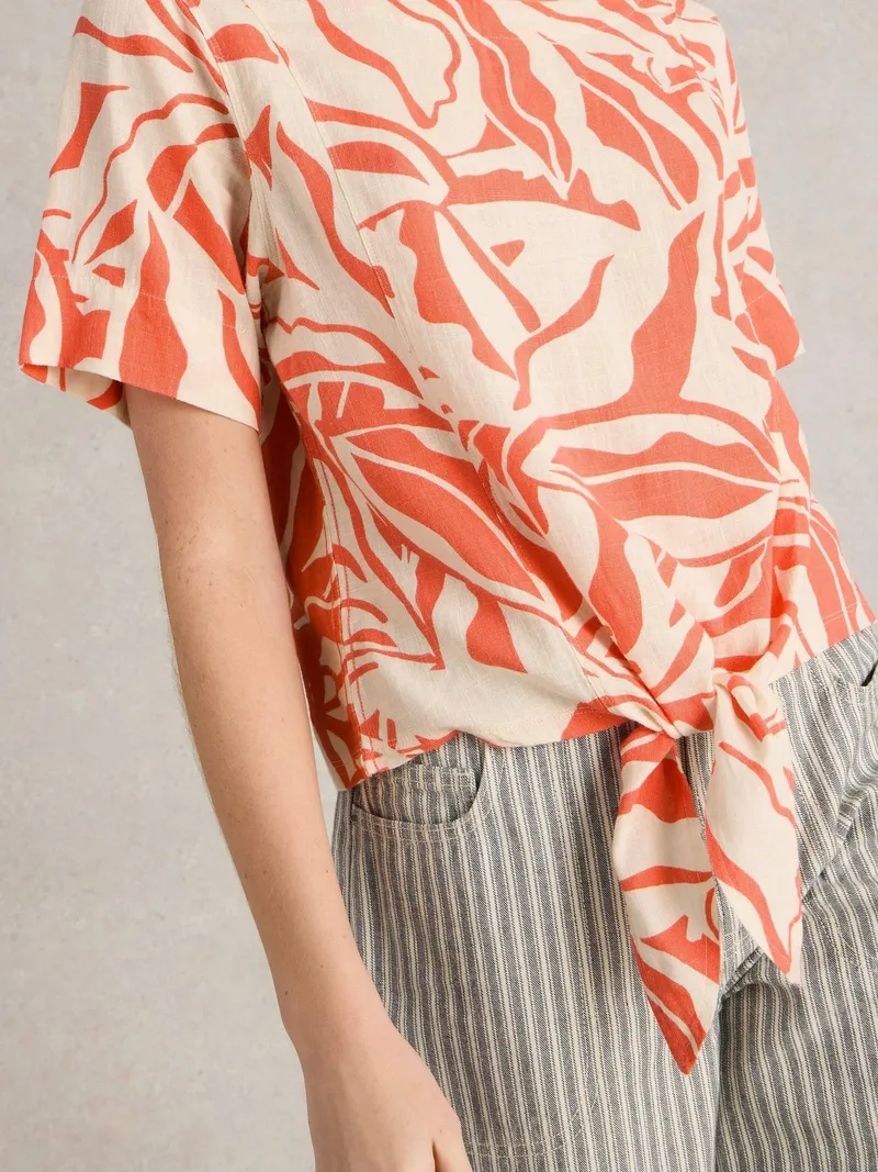 White Stuff Top Sara mit Bindesaum - 40, Koralle print, – Produktbild 3 von 4