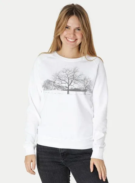 Peaces.bio - handbedruckte Biomode Peaces.bio - handbedruckte Biomode Damen Sweatshirt Landscape, Weiss, – Produktbild 2 von 2