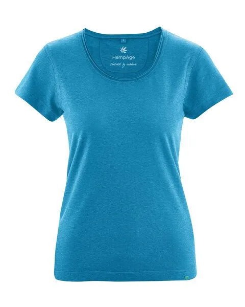 HempAge HempAge Damen T-Shirt mit Rollsaum Hanf/Bio-Baumwolle, Azure(blau), – Produktbild 1 von 3