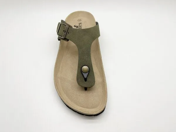 thies Vegane thies ® Eco Bio Thong Sandale aus rec. PET mit Kork-Tieffussbett, Khaki (olive), – Produktbild 4 von 4