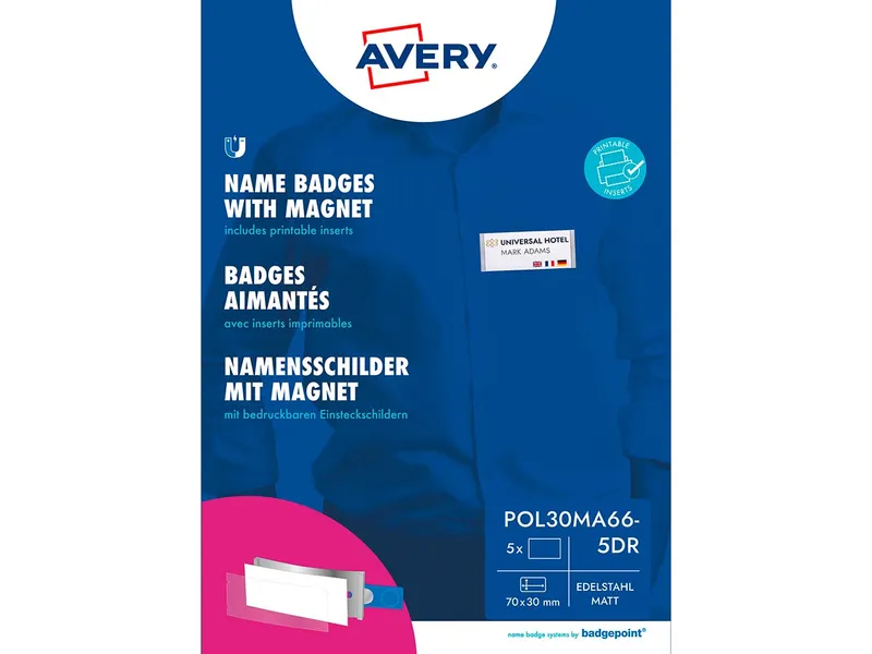 Avery Zweckform Avery Zweckform 5 Namensschilder 'Polar30' mit Magnet, silber, 70 x 30 mm – Produktbild 3 von 4