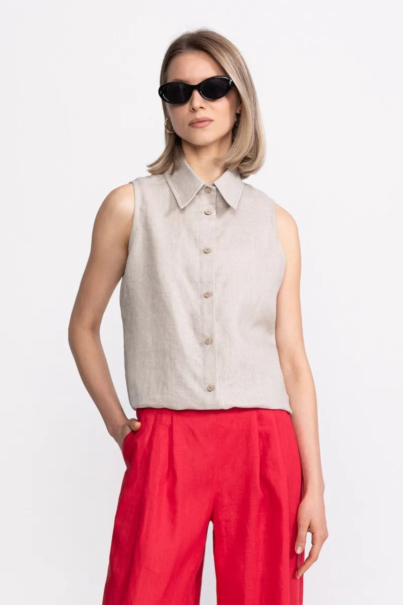 De IONESCU De IONESCU Damen vegan Ärmelloses Shirt Bârsana, Beige, – Produktbild 2 von 2