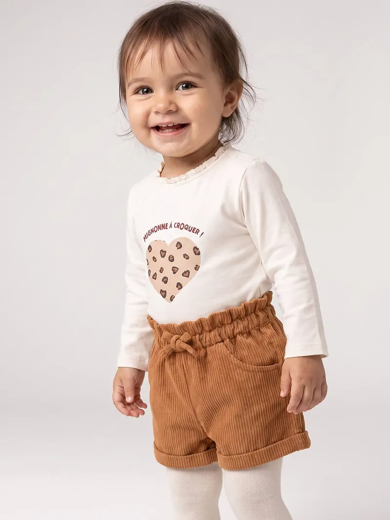 Vertbaudet Baby Shirt mit Herz & Leo-Print, Wollweiß, – Produktbild 1 von 4