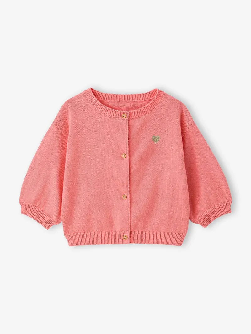 Vertbaudet Baby Cardigan mit Herzstickerei BASIC, Koralle, – Produktbild 1 von 2