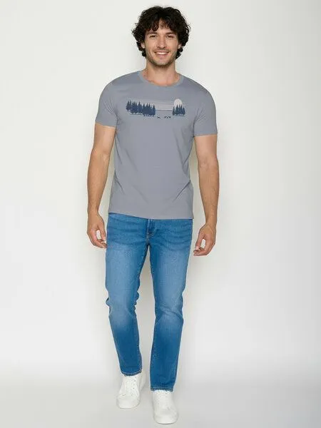 GreenBomb GREENBOMB Deer Lines Guide - Sportliches T-Shirt aus Bio-Baumwolle / hochwertiger Print / GOTS / Fair & Vegan, Lila (sea smoke), – Produktbild 3 von 4