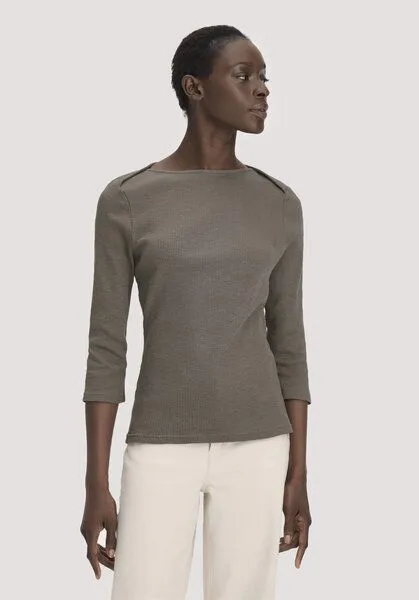 hessnatur hessnatur Boatneck Shirt Slim aus Bio-Baumwolle, Silbergrün, – Produktbild 1 von 4