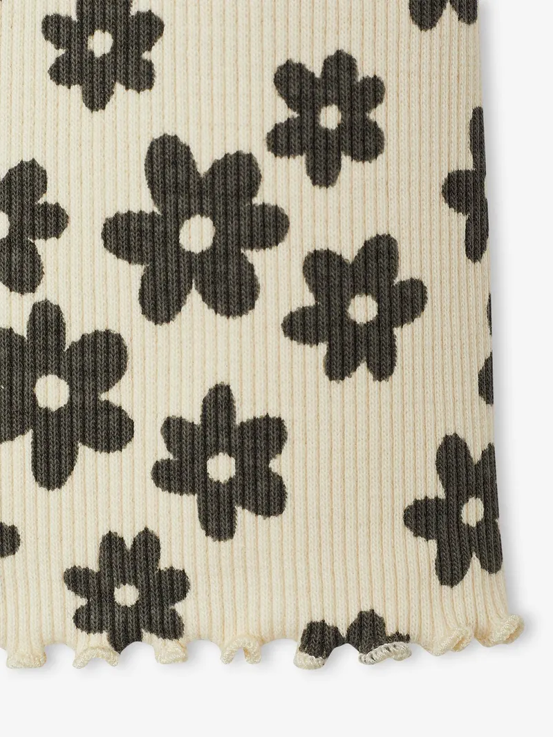 Vertbaudet Hose aus Rippjersey Mädchen, Wollweiß/blumen schwarz, – Produktbild 3 von 3