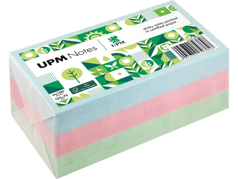 UPM UPM Super Sticky Haftnotizen "Pastellmix" 125 x 75 mm, 6 Blöcke, farbig sortiert – Produktbild 1 von 1