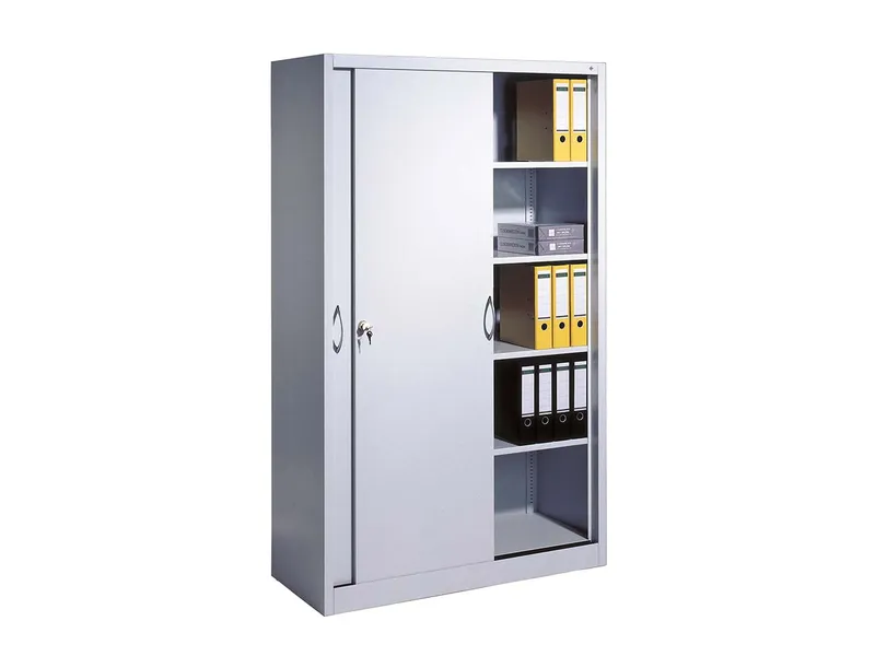 C+P C+P Schiebetürenschrank aus Stahl 120 cm breit lichtgrau T 40 H 195 – Produktbild 2 von 3