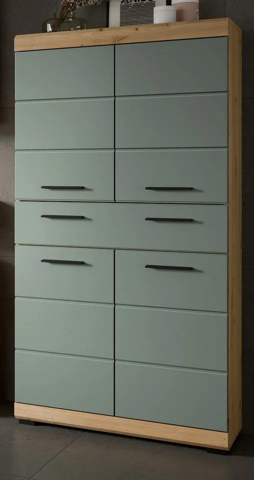 Inn.Furn Midischrank Shawn (Badschrank in Salbei und Artisan Eiche, 4-türig, 74 x 141 cm) mit viel Stauraum, Beige, – Produktbild 2 von 5