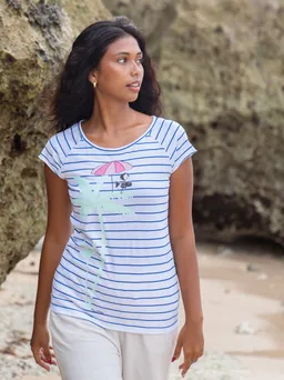 FellHerz Palm Tree Cap Sleeve striped white blue - L – Produktbild 1 von 1