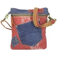 Sunsa Sunsa Umhängetasche aus rote Canvas & recycelter Jeans. Nachhaltige Crossbody Bag – Produktbild 1 von 2