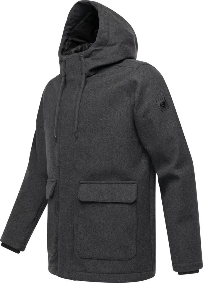 ragwear ragwear Outdoorjacke Mr Them Felt YOUMODO Warmer Herren Wollmantel mit großen Pattentaschen, Grau, – Produktbild 3 von 5