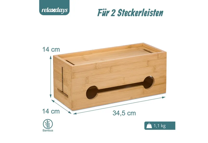 RELAXDAYS RELAXDAYS Kabelbox aus Bambus, (1-tlg), Braun, – Produktbild 4 von 8