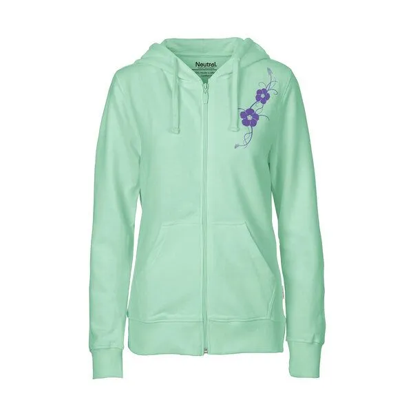 HANDGEDRUCKT HANDGEDRUCKT "Hibisken" Frauen Zip Hoody Neutral, Dusty mint, – Produktbild 1 von 3