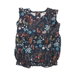 Walkiddy Baby Romper GOTS zertifiziert, blau, „Floral Night“ Blumen-Allover, ärmellos, weich – Walkiddy – Produktbild 1 von 1