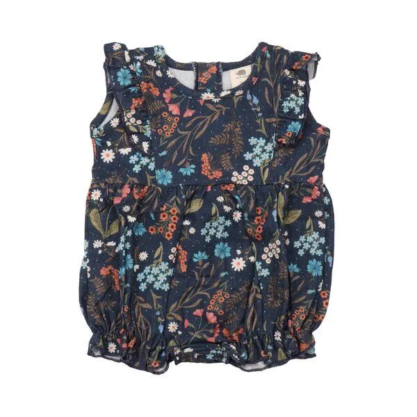 Walkiddy Baby Romper GOTS zertifiziert, blau, „Floral Night“ Blumen-Allover, ärmellos, weich – Walkiddy, Blau, – Produktbild 1 von 2