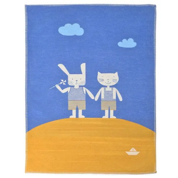 david fussenegger david fussenegger Babydecke 75 x 100, Hase & Katze, Blau-gelb, – Produktbild 1 von 4