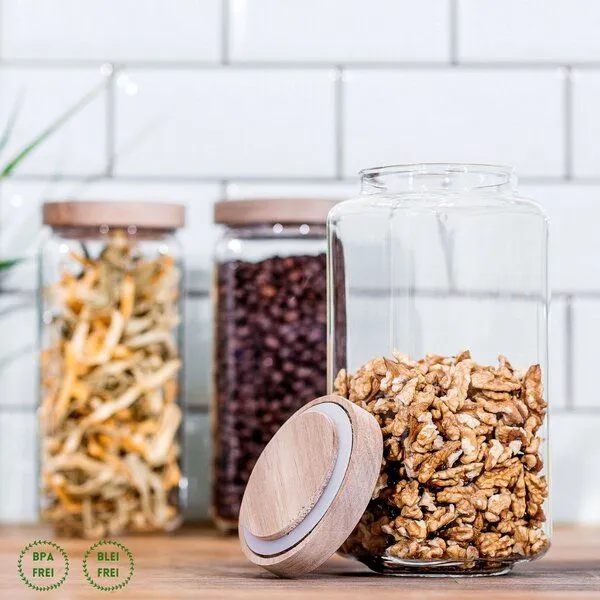 Econovo Econovo Große Vorratsgläser mit Holzdeckel 1200ml Set 3-tlg. Eckig – Produktbild 2 von 4