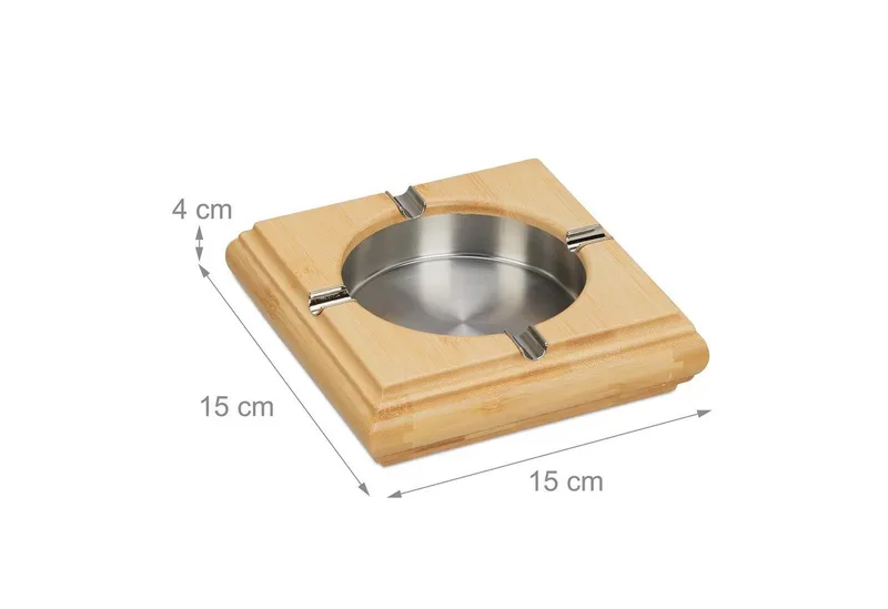 RELAXDAYS RELAXDAYS Aschenbecher aus Bambus, Braun|silberfarben, – Produktbild 4 von 5