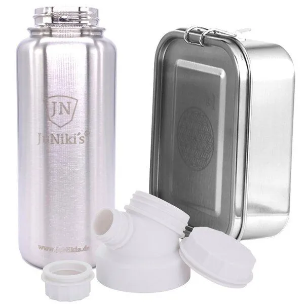 JN JuNiki's JN JuNiki's Set "Blume des Lebens": Lunchbox + 1 Liter isolierte Edelstahltrinkflasche, Weiß, – Produktbild 1 von 4