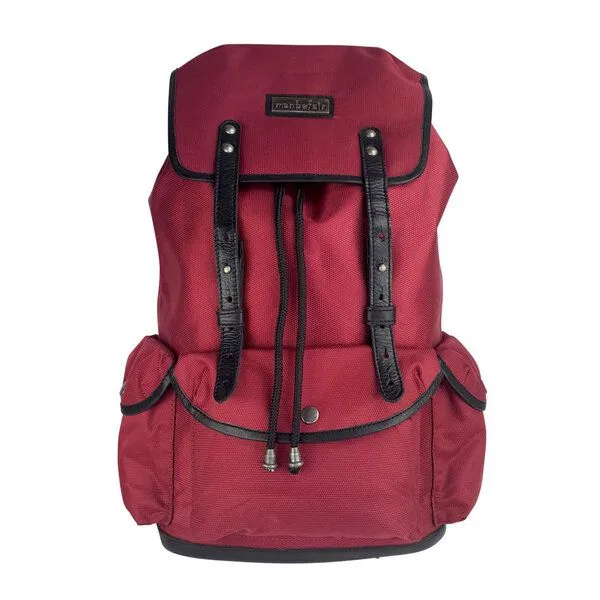 manbefair manbefair Rucksack Vienna aus recyceltem Nylon Gewebe und Rinds-Leder, Rot, – Produktbild 1 von 4