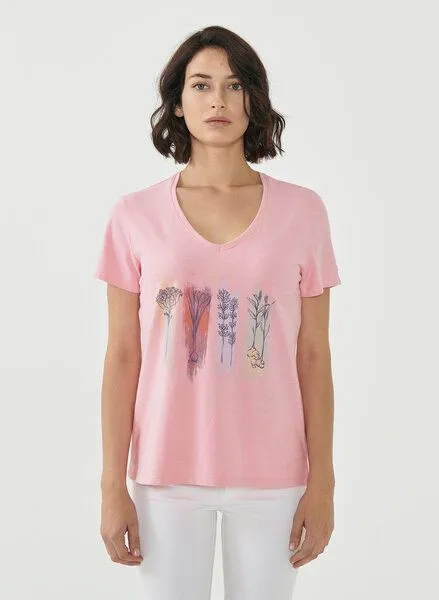 ORGANICATION ORGANICATION T-Shirt aus Bio-Baumwolle mit Blumen-Print, Carnation pink, – Produktbild 1 von 4