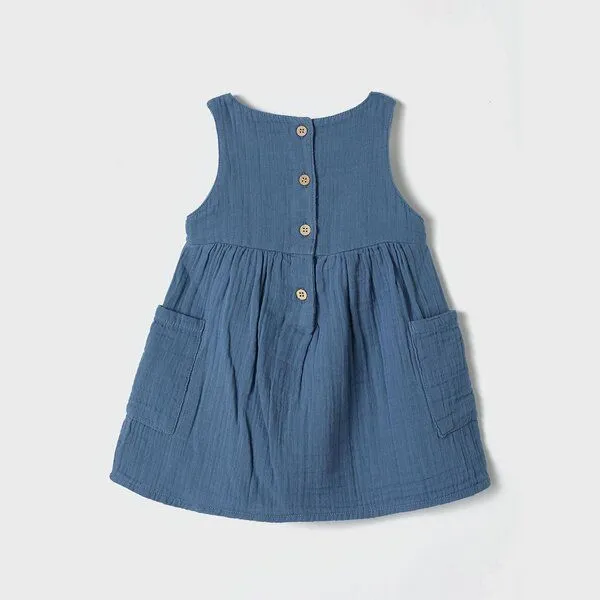 OrganicEra OrganicEra Bio Musselin ärmelloses Kleid mit Tasche, Indigo, – Produktbild 2 von 2