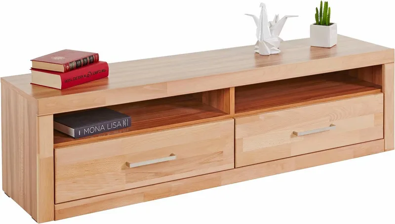 OTTO home Lowboard Ribe,140cm breit,38cm hoch mit 2 Klappen,Oberplatte aus Massivholz, Holz massiv, Holzwerkstoff, Metall Griffe,2 Klappen, Braun, – Produktbild 2 von 5