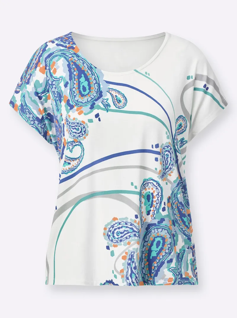Witt Rundhalsshirt ecru-kalkmint-bedruckt, Ecru-kalkmint-bedruckt, – Produktbild 1 von 2