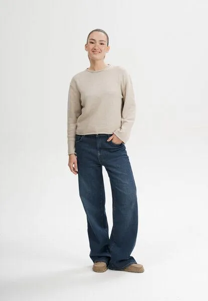 MELA MELA Rollsaum Strickpullover Style GEETHA aus 100% Bio-Baumwolle, Kiesel melange, – Produktbild 4 von 5