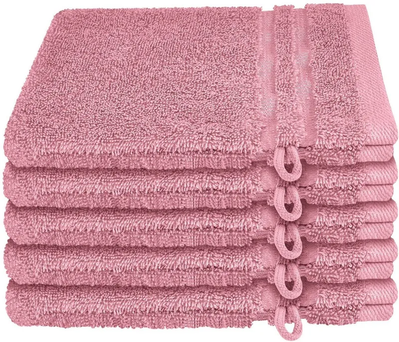 Schiesser Schiesser Waschhandschuh Milano Waschhandschuh-Set aus weicher Baumwolle in Frottier-Qualität, (5-St), mit Webbordüre, Rosa, – Produktbild 1 von 5