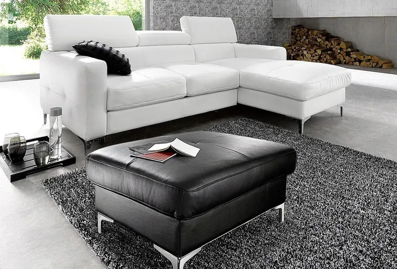 COTTA Polstergarnitur Sammy L-Form, (Set), Set bestehend aus: Ecksofa mit Kopfteilverstellung & Hocker, Schwarz, – Produktbild 3 von 5