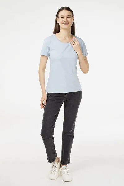 Evermind Evermind Damen T-Shirt mit umgeschlagenen Ärmeln, Blauer nebel, – Produktbild 4 von 4