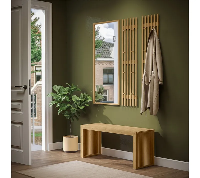 Bellamio Garderobenpaneel Sava, Wandpaneel für Flur, 8 Kleiderhaken (1 St), Flurgarderobe aus Bambus, 110x25 cm – Produktbild 2 von 5