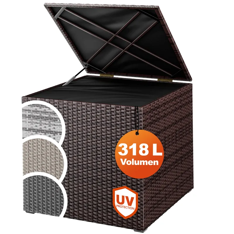 Casaria® Gartenbox Polyrattan 318L Braun mit Innenverkleidung wetterfest, Braun, – Produktbild 1 von 2